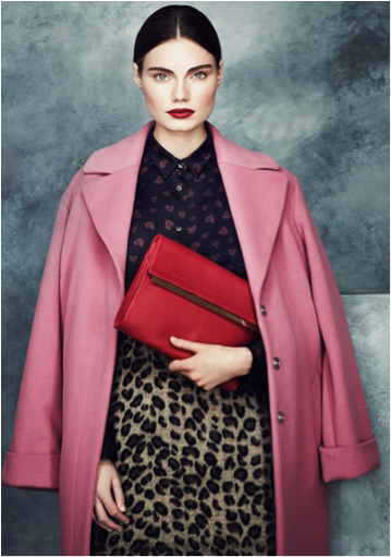 M&S Collection Pink Coat £85,  M&S Collection Skirt £35,  M&S Collection Blouse £29.50,  Bag £59